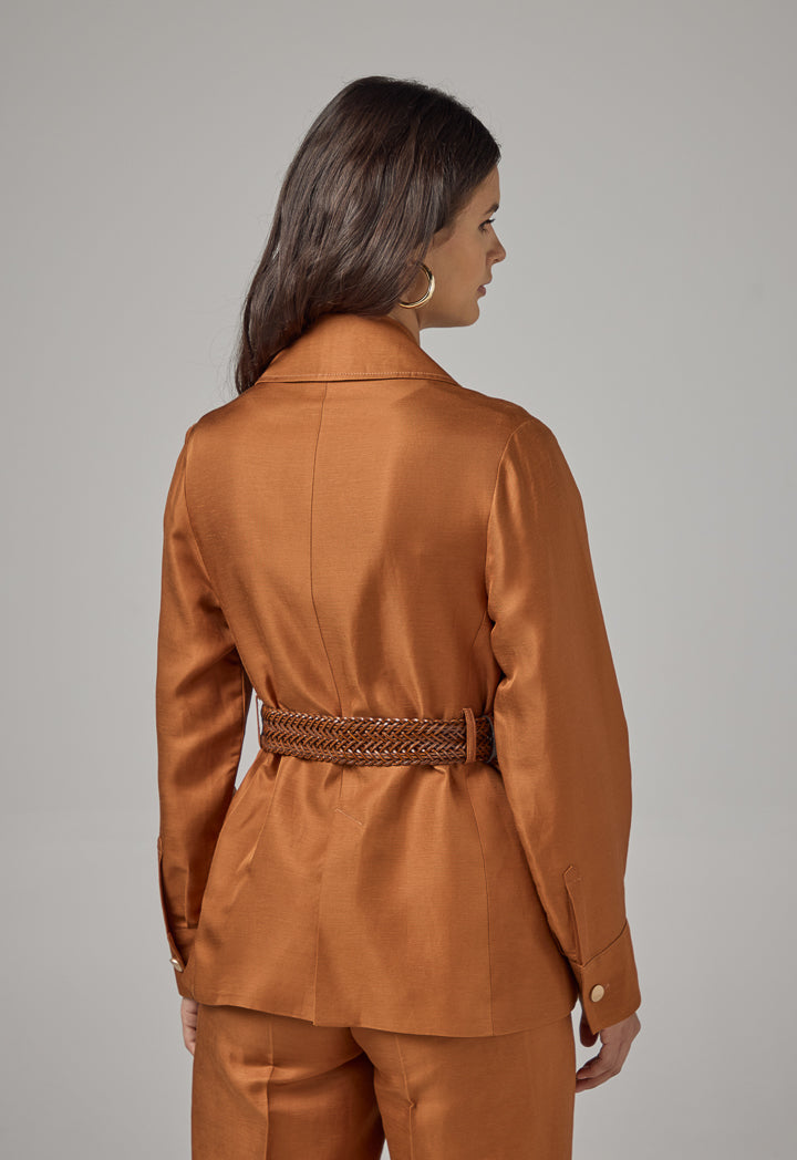 Choice Multi Front Flap Pocket Solid Jacket  Caramel