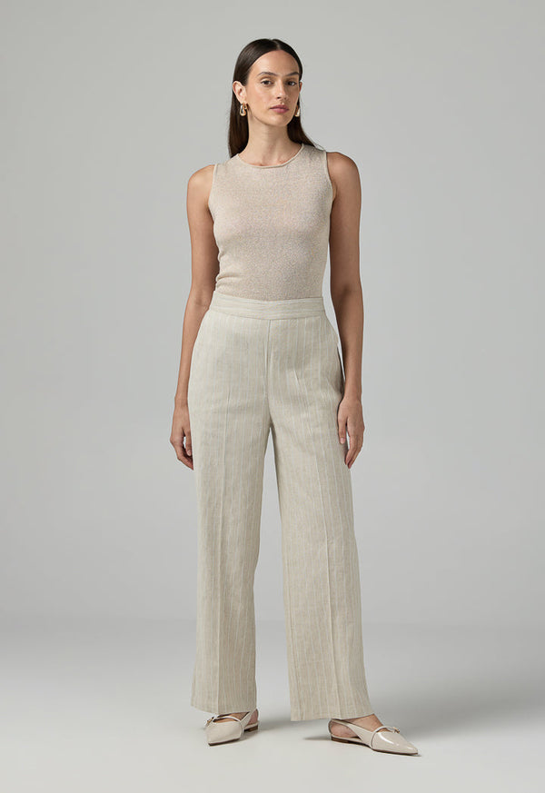 Choice Striped Wide Leg Trousers Beige