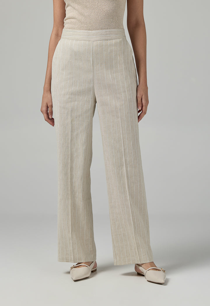 Choice Striped Wide Leg Trousers Beige