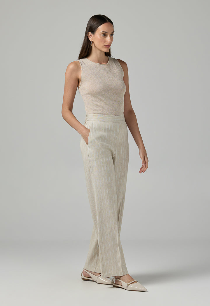 Choice Striped Wide Leg Trousers Beige