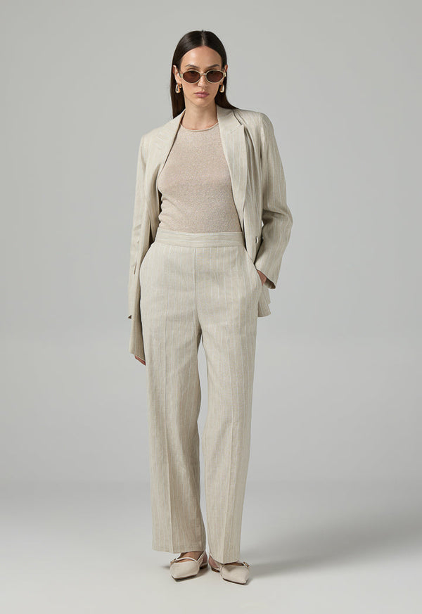 Choice Striped Wide Leg Trousers Beige