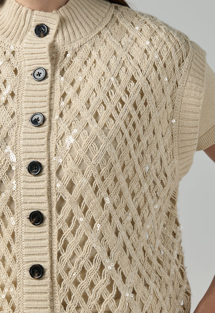 Choice Knitted Sequin Sleeveless Vest Beige