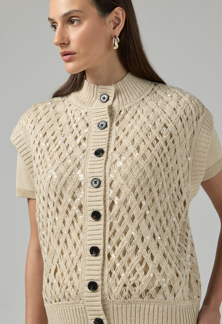 Choice Knitted Sequin Sleeveless Vest Beige