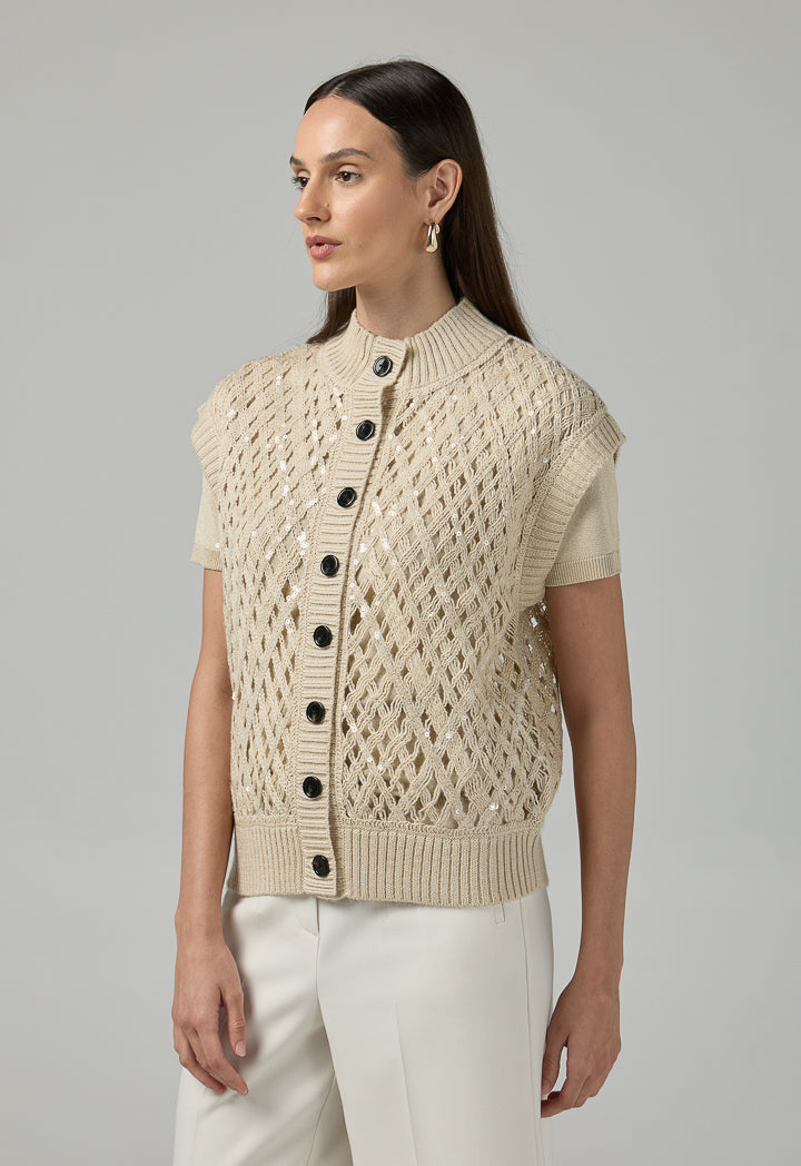 Choice Knitted Sequin Sleeveless Vest Beige