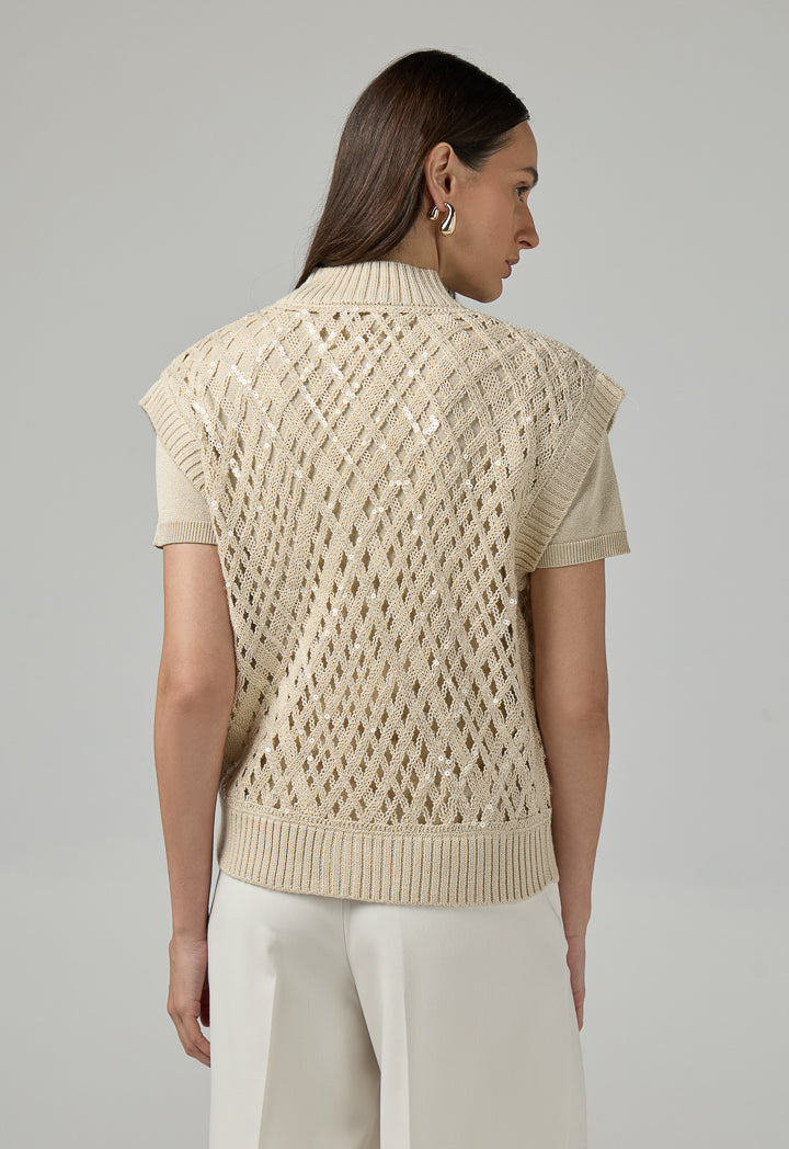 Choice Knitted Sequin Sleeveless Vest Beige
