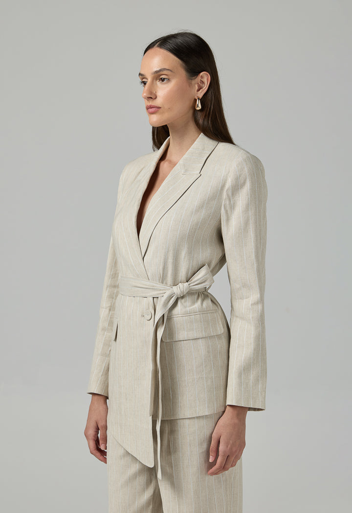 Choice Striped Smart Casual Blazer Beige