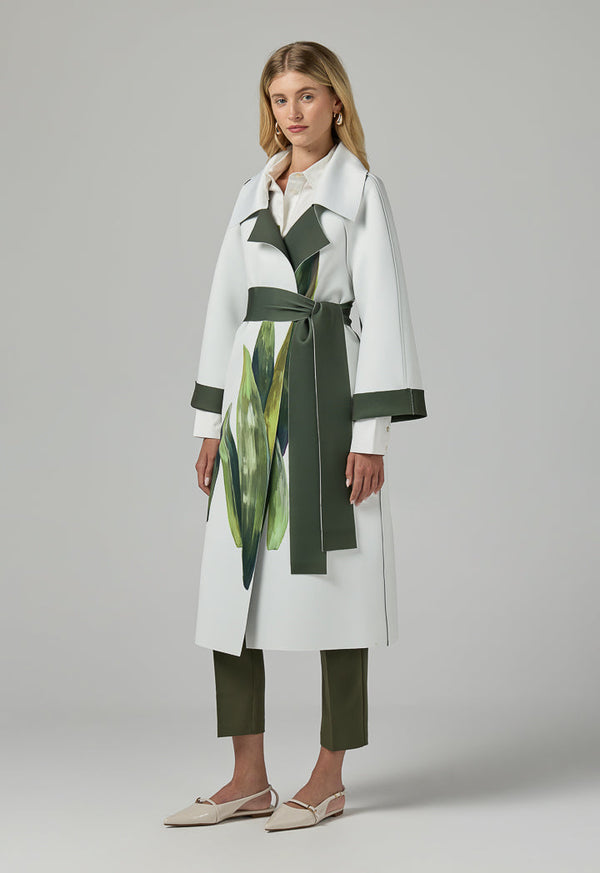 Choice Long Raglan Sleeves Belted Printed Jacket Multi Color
