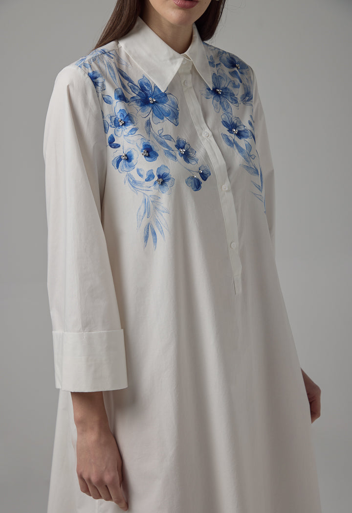 Choice Floral Printed Long Sleeve Dress Off White