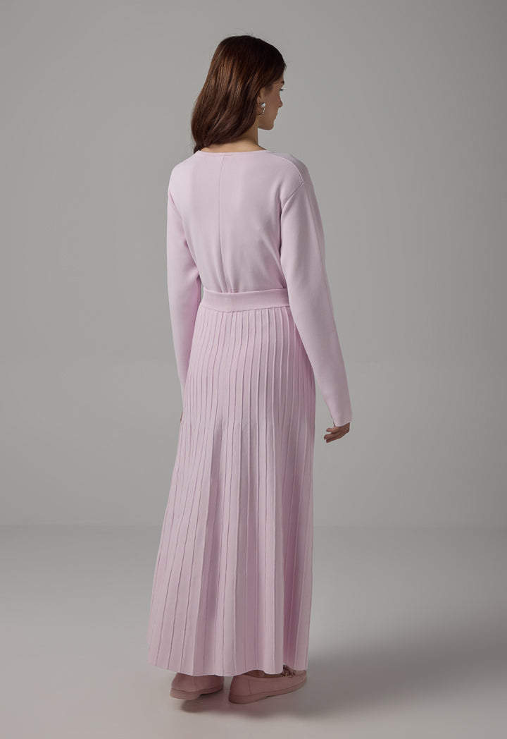 Choice Flared Hem Ribbed Knitted Maxi Skirt Pink