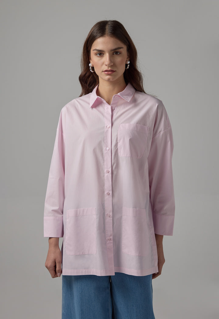 Choice Drop Shoulder Solid Shirt Pink