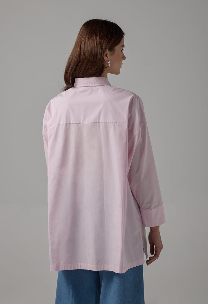 Choice Drop Shoulder Solid Shirt Pink