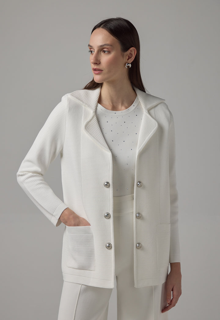 Choice Solid Long Sleeve Knitted Cardigan Off White