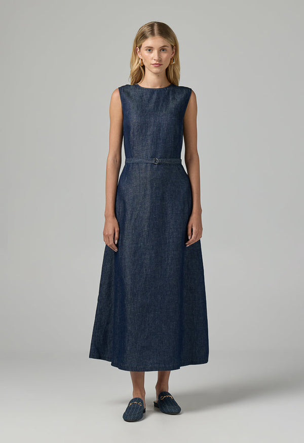Choice Sleeveless Denim Midi Dress Navy