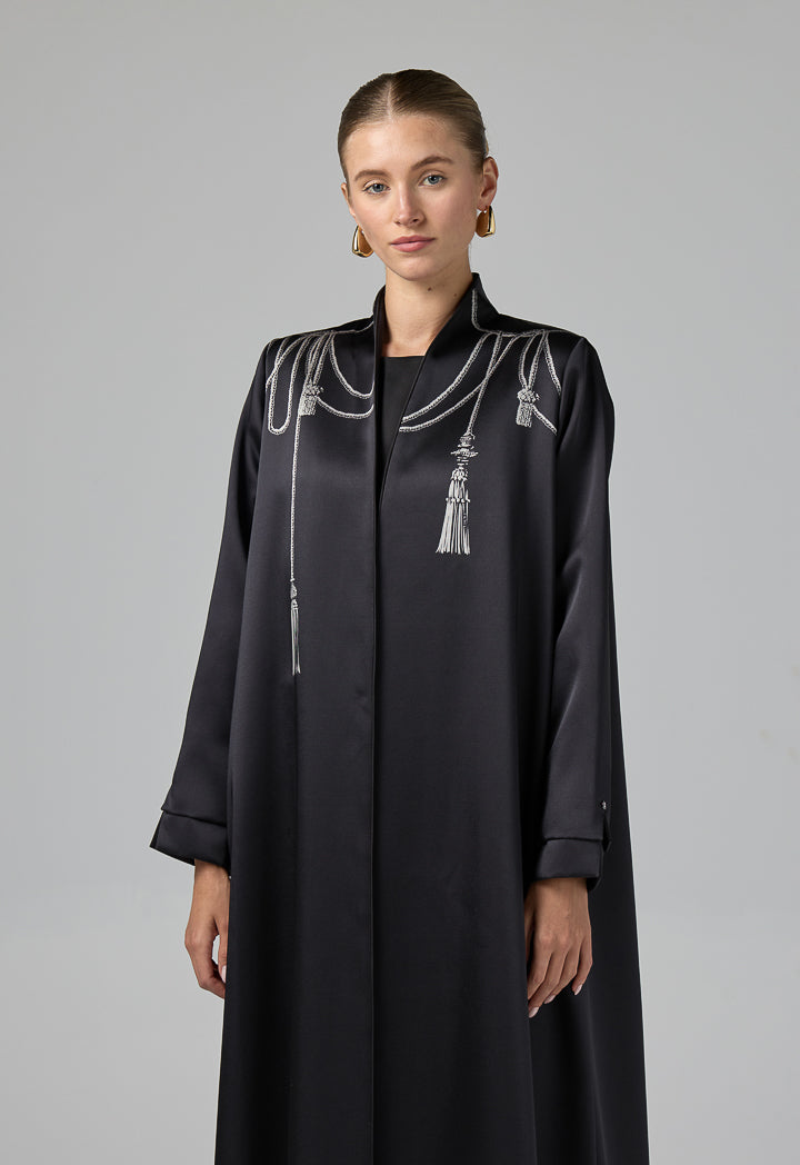 Choice Long Sleeve Contrast Abaya With Hijab (2 Pcs) Black