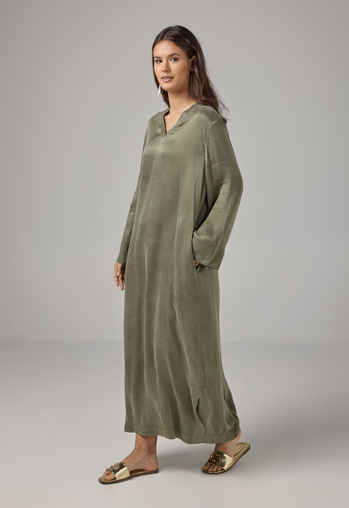 Choice V-Neck Solid Dress Olive