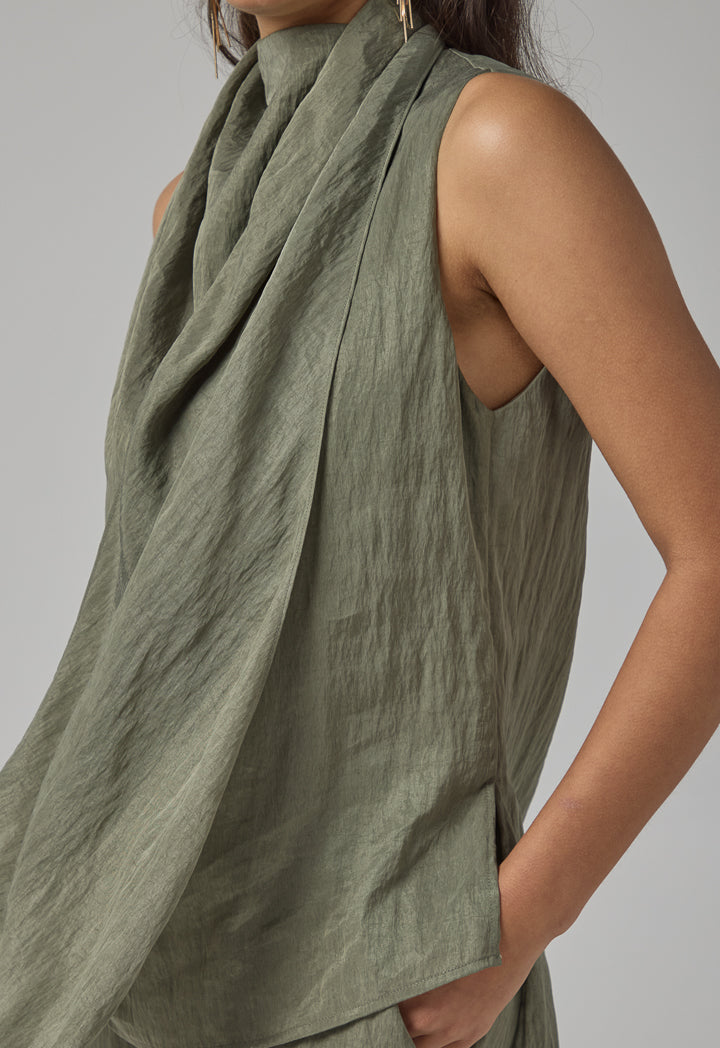 Choice Crinkled Sleeveless Top Olive