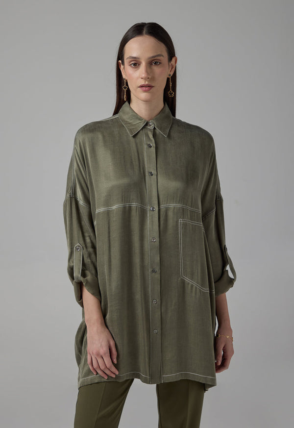 Choice Solid Drop Shoulder Shirt Olive