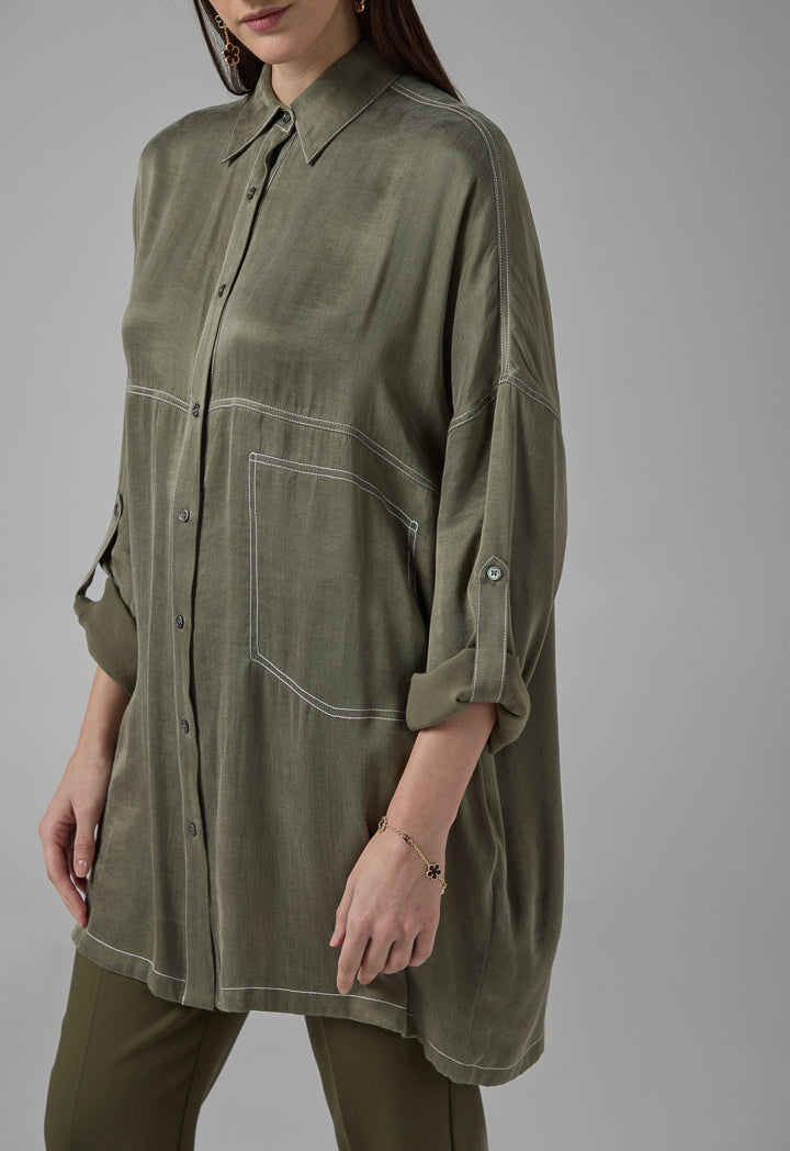 Choice Solid Drop Shoulder Shirt Olive