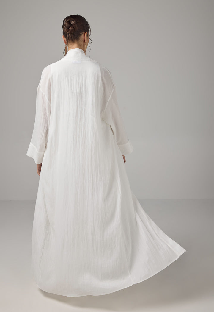 Choice Solid Crinkled Maxi Abaya Off White