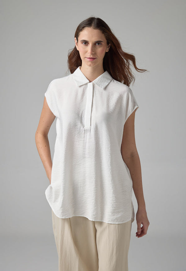 Choice Solid Shirt Collar Sleeveless T-Shirt  Off White