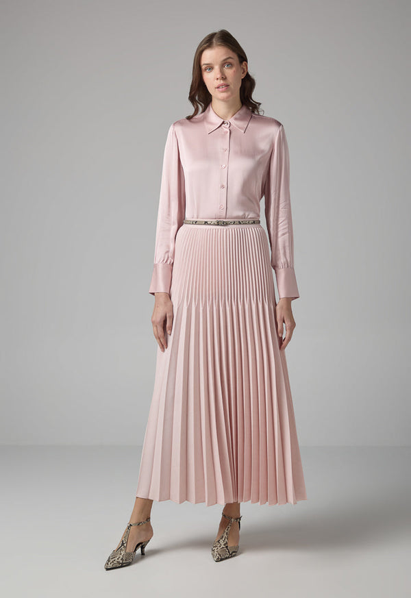 Choice Solid Pleated Elastic Waistband Skirt Pink