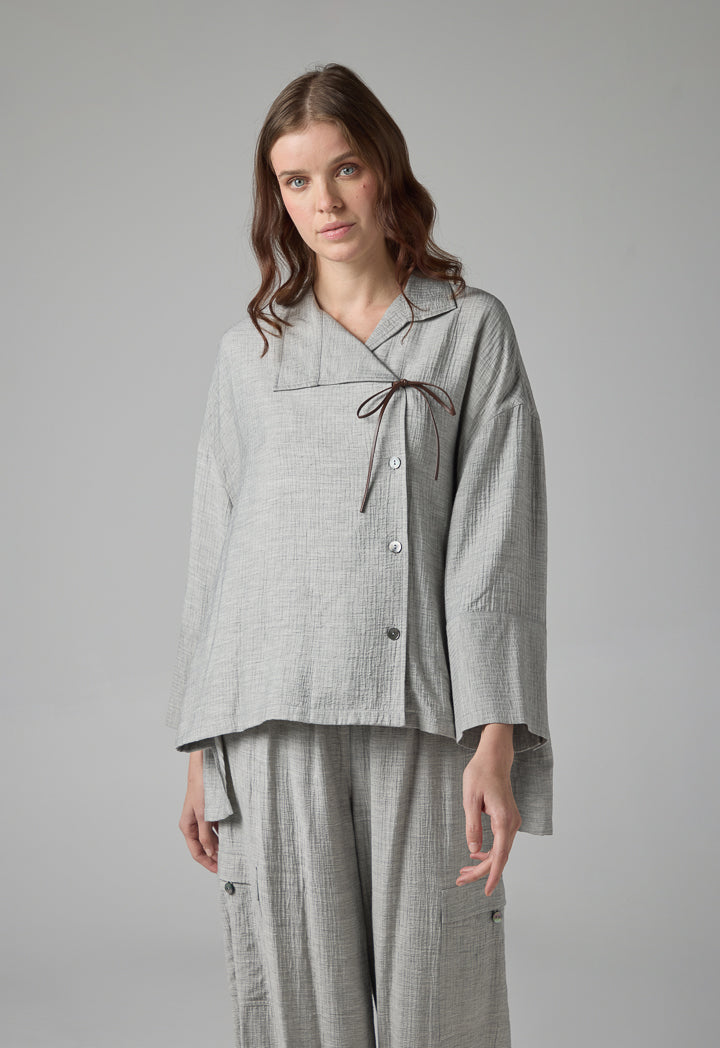 Choice High-Low Long Sleeve Crinkled Shirt Grey