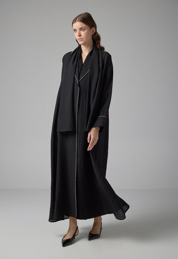 Choice Solid Crinkled Oversized Abaya With Hijab Black