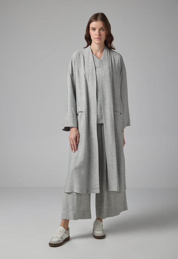 Choice Solid Front Pockets Crinkled Abaya Grey