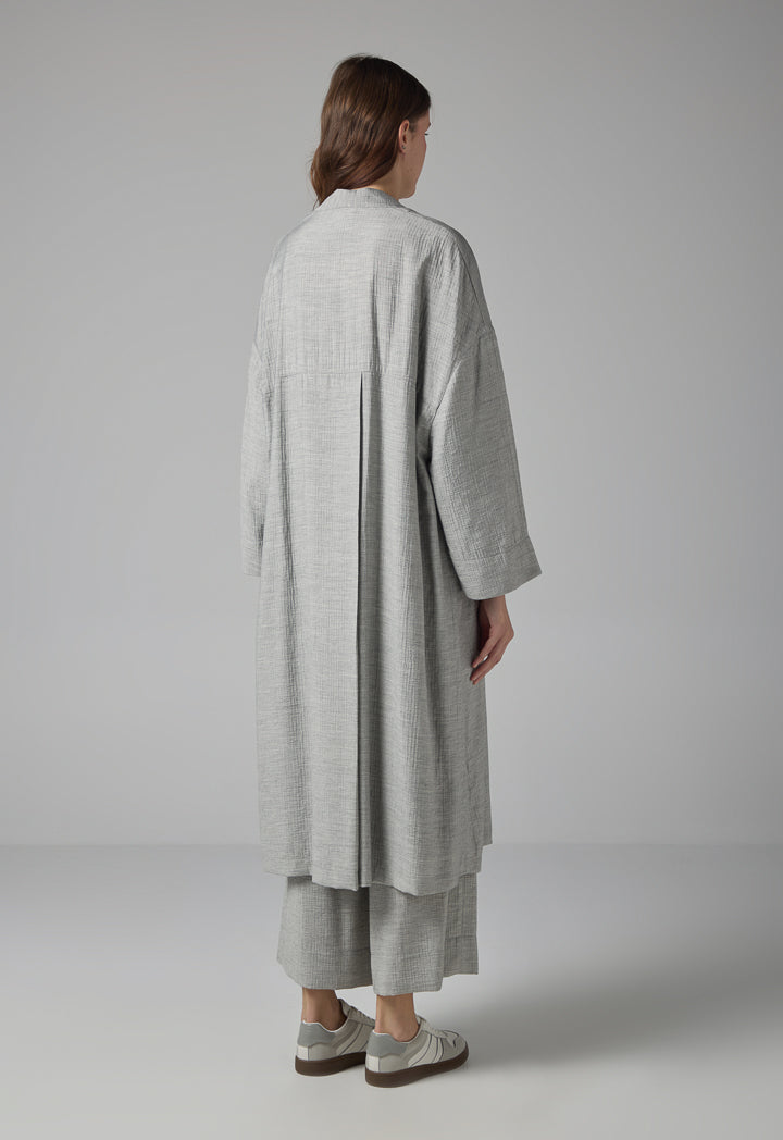 Choice Solid Front Pockets Crinkled Abaya Grey