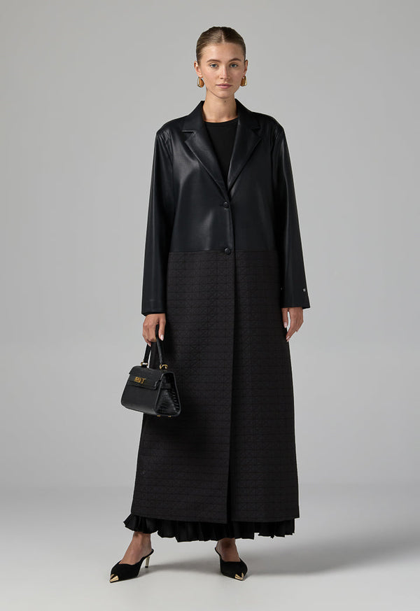 Choice Pu Leather Quilted Coat Black