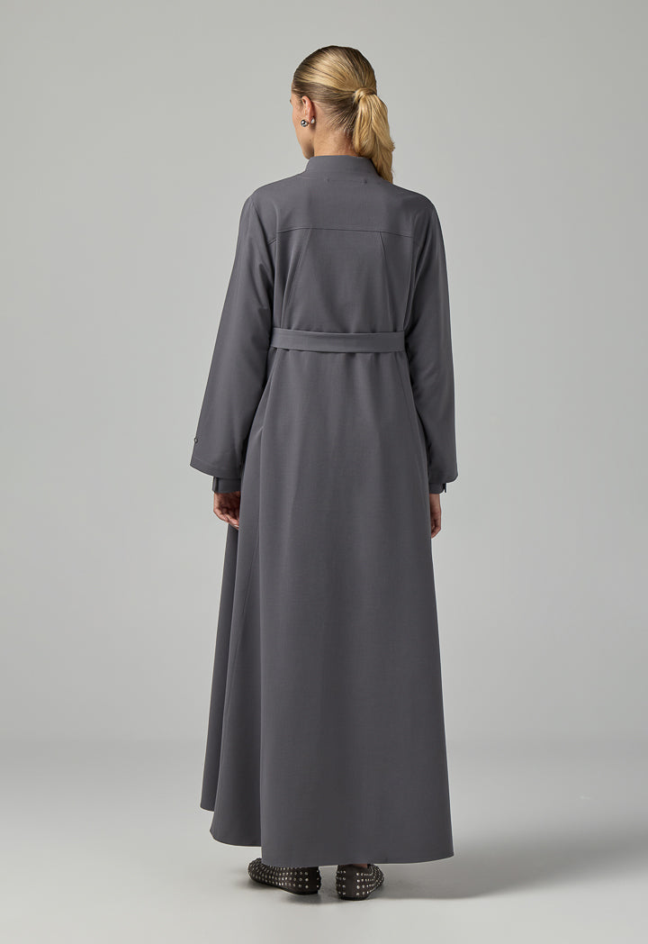 Choice Single Tone Long Sleeve Abaya With Hijab (2 Pcs) Grey