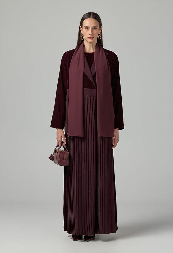Choice Double Breasted Notched Collar Abaya With Hijab (2Pcs) Burgundy