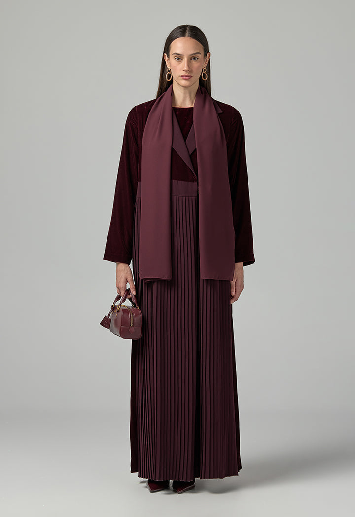 Choice Double Breasted Notched Collar Abaya With Hijab (2Pcs) Burgundy