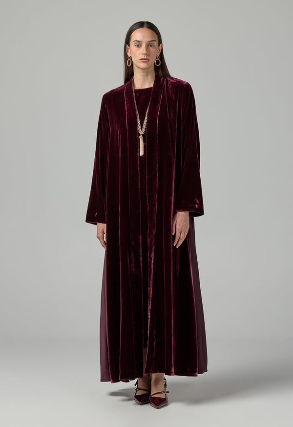 Choice Solid Velvet Open Abaya Burgundy