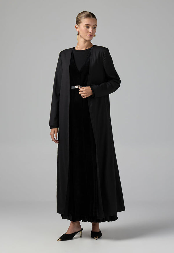 Choice Double Layered Belted Abaya Black