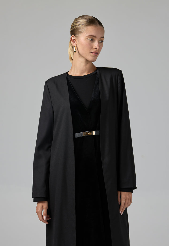 Choice Double Layered Belted Abaya Black