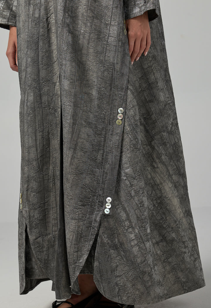 Choice Textured Jacquard Belted Abaya With Hijab (2Pcs) Grey