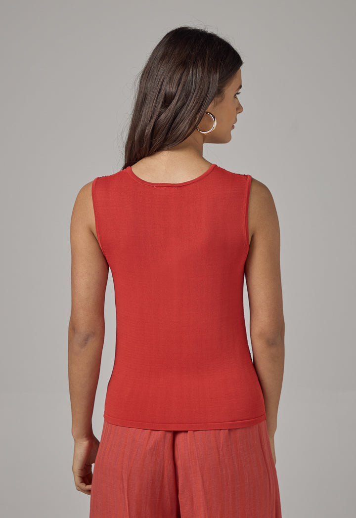 Choice Sleeveless Crystal Embellished Knitted Top Red