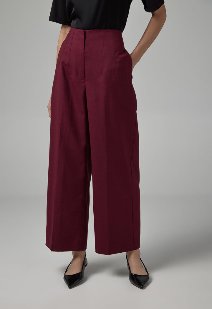 Choice Basic Straight Wide Leg Trousers Burgundy