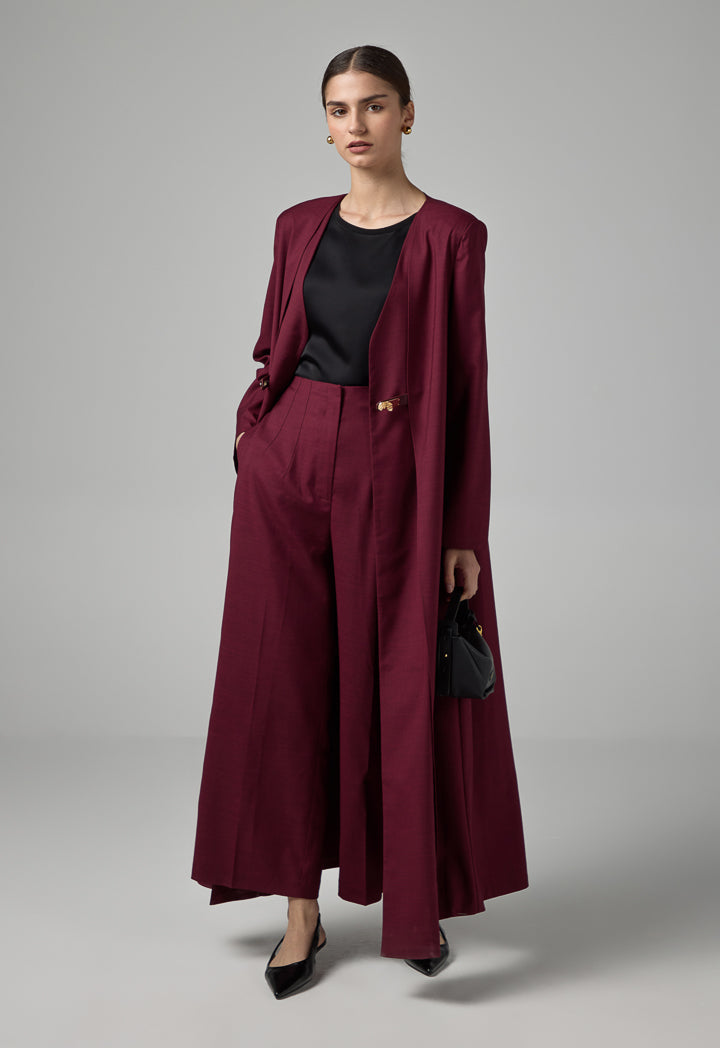 Choice Basic Straight Wide Leg Trousers Burgundy