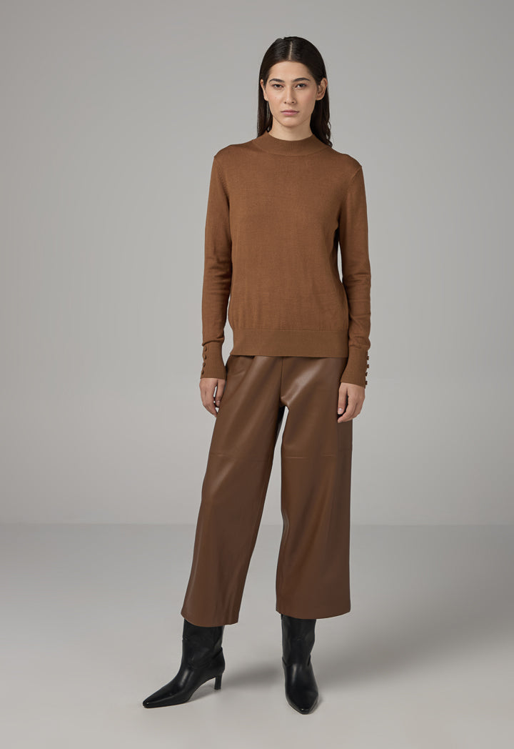 Choice High Round Neck Knitted Basic Blouse Camel