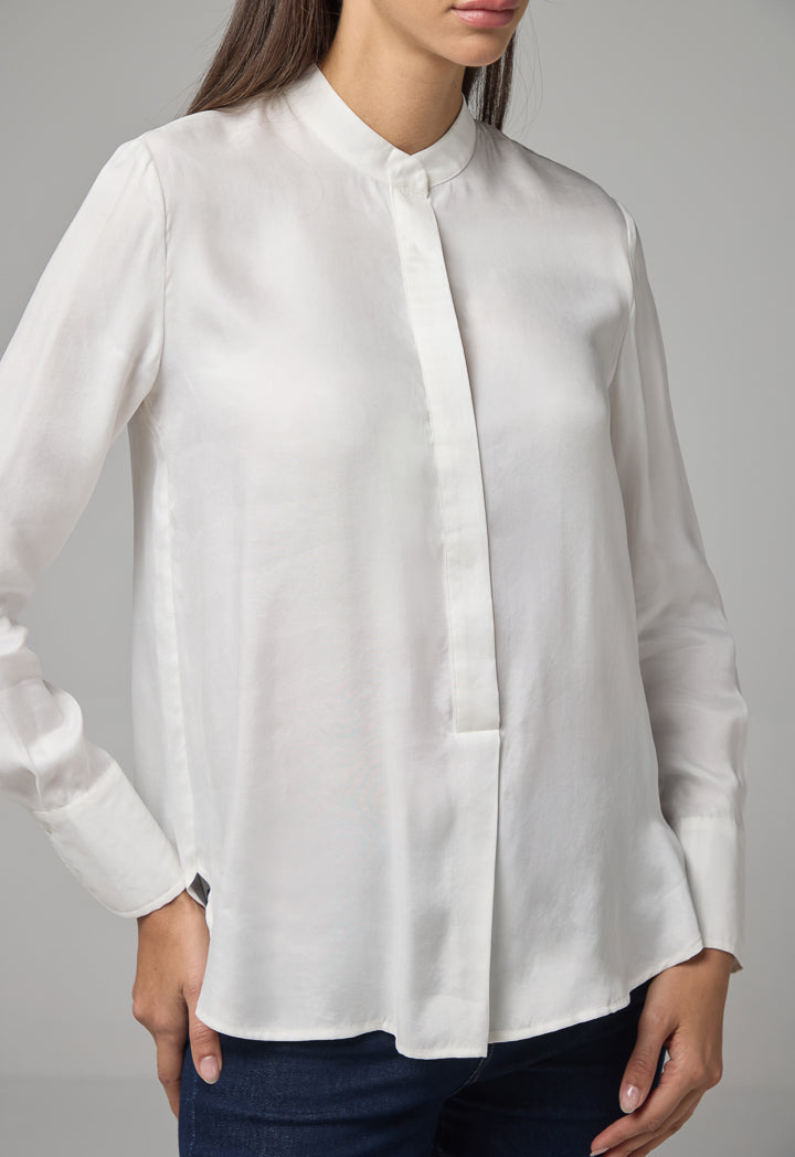 Choice Mandarin Collar Basic Shirt  Off White