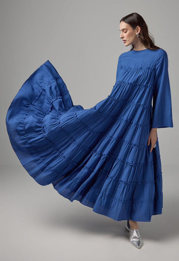 Choice Multi-Tiered Maxi Flared Dress  Blue