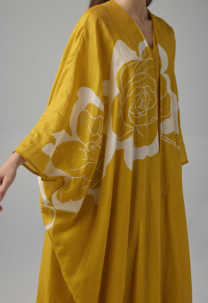 Choice Floral Printed Oversize Maxi Abaya Gold