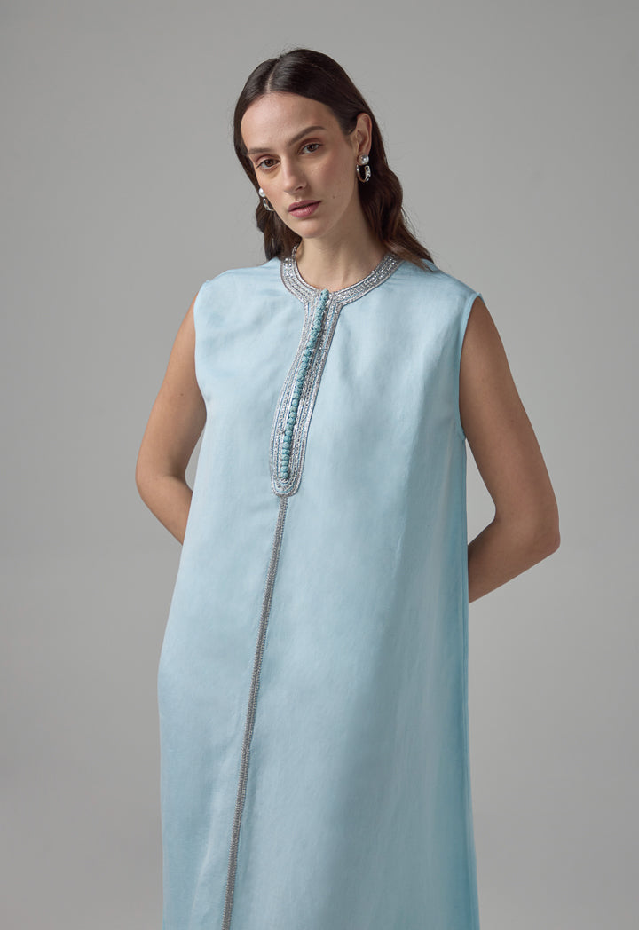 Choice Sleeveless Flared Lurex Kaftan Dress Mint