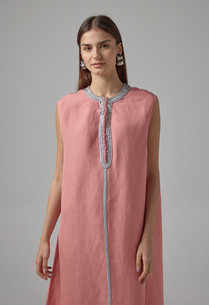 Choice Sleeveless Flared Lurex Kaftan Dress Salmon