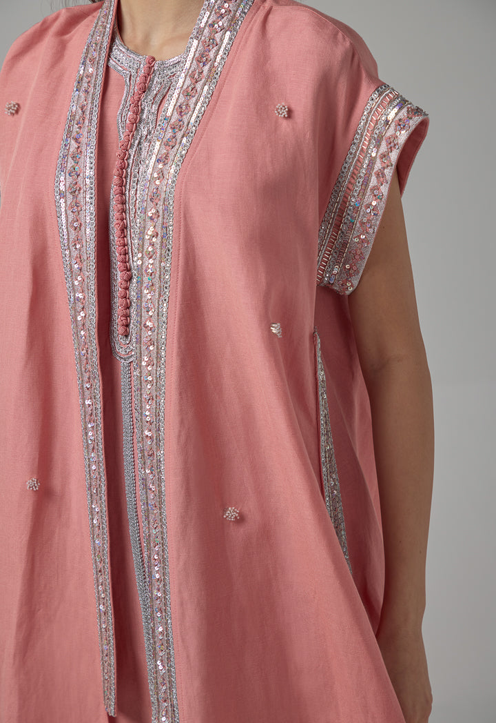 Choice Cap Sleeves Sequin Maxi Abaya Salmon