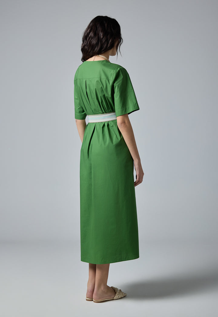 Choice V-Neck Solid Short Sleeves Dress Green