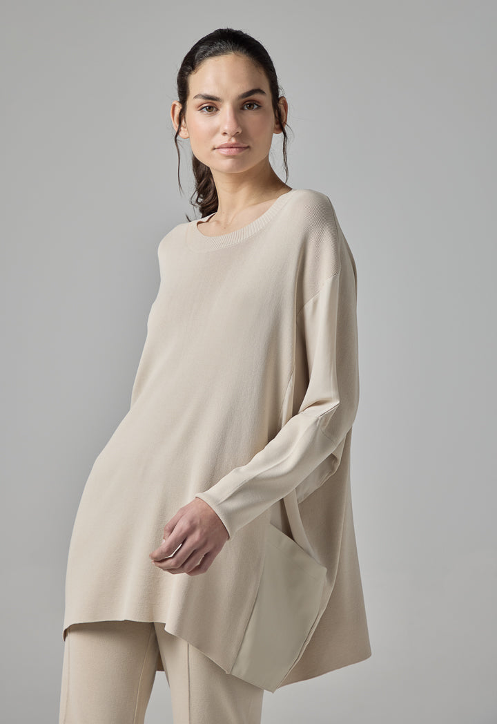 Choice Solid Oversized Knitted Blouse Sand