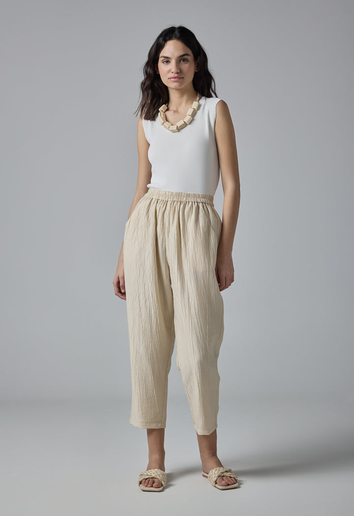 Choice High Waist Elasticated Waistband Pants Beige